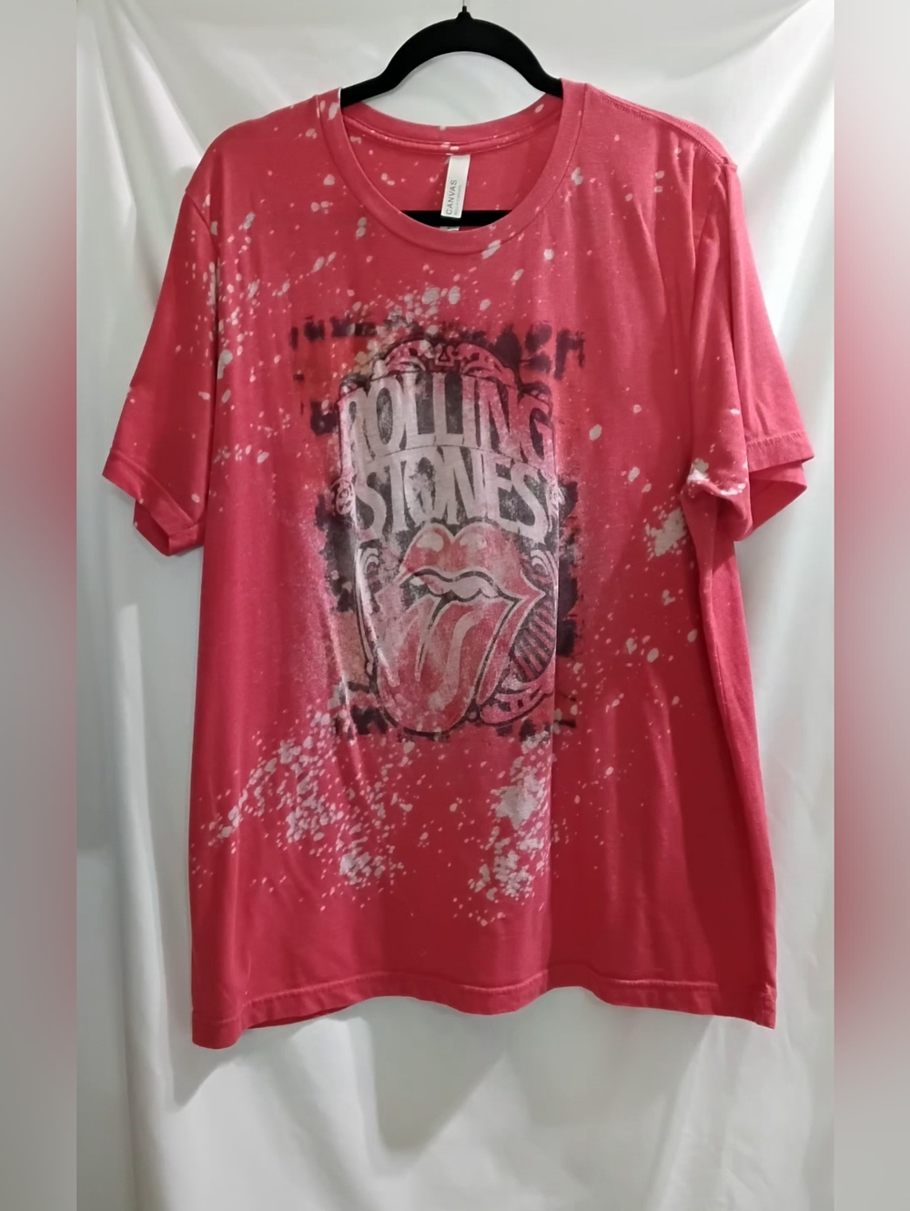 Canvas Rolling Stones Band T-Shirt Womens Size XLarge Red White Splatter